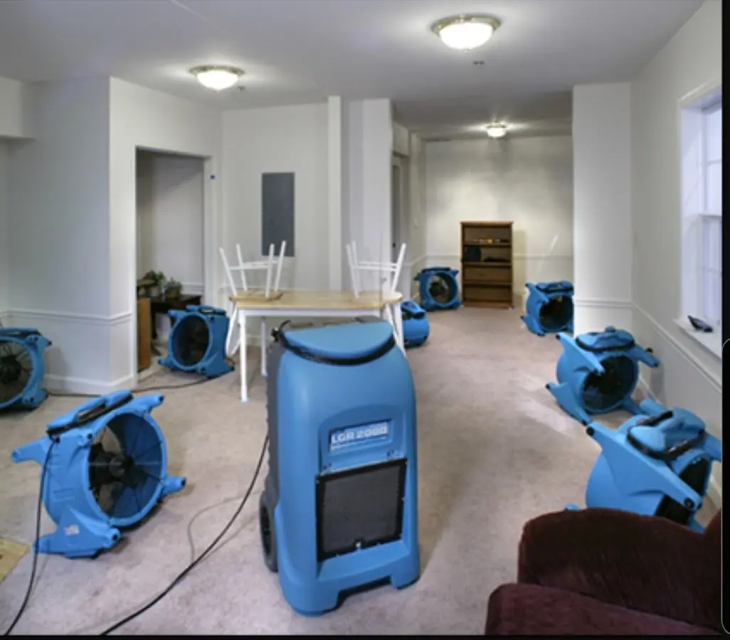 Air movers and dehumidifier setup for Water Damage Restoration in Panthersville